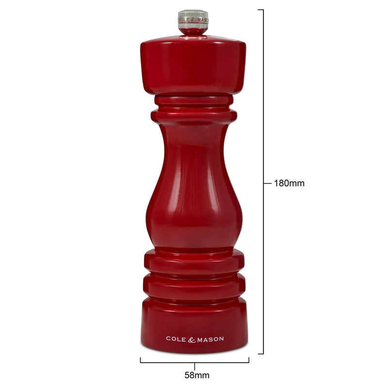 Cole & Mason London 18cm Beech Wood Pepper Mill - Gloss Red