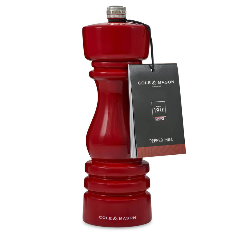 Cole & Mason London 18cm Beech Wood Pepper Mill - Gloss Red