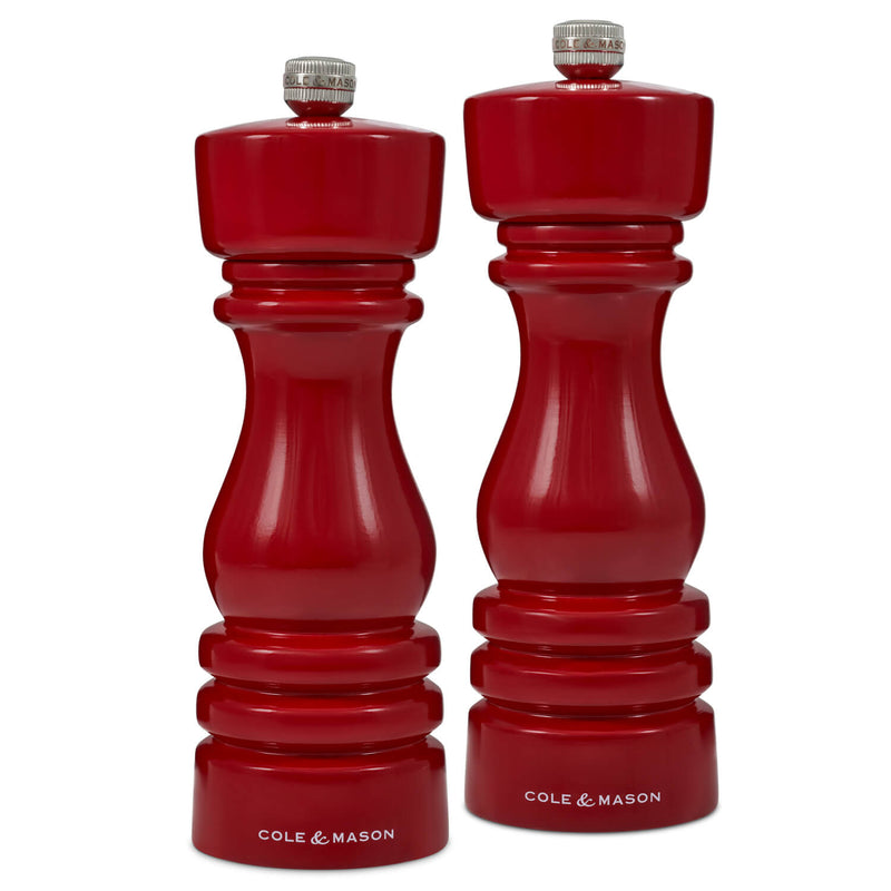 Cole & Mason London 18cm Salt & Pepper Mill Set - Red Gloss