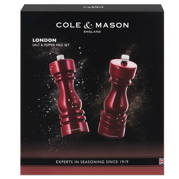 Cole & Mason London 18cm Salt & Pepper Mill Set - Red Gloss