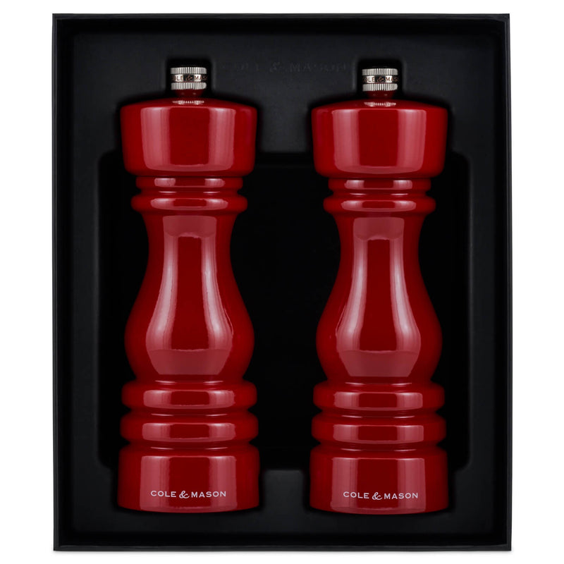 Cole & Mason London 18cm Salt & Pepper Mill Set - Red Gloss