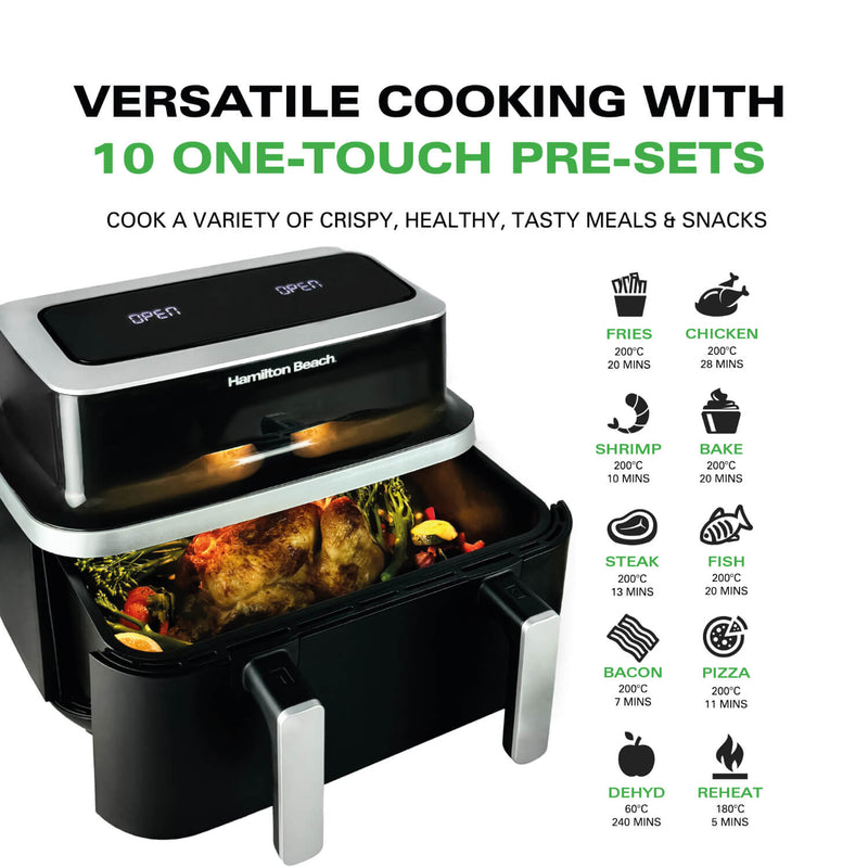 Hamilton Beach VisionCook HB700VCGS 9 Litre Double Drawer Digital Air Fryer - Black