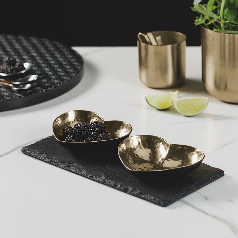 Selbrae House Gold Heart Serving Dish Set on a Slate Board