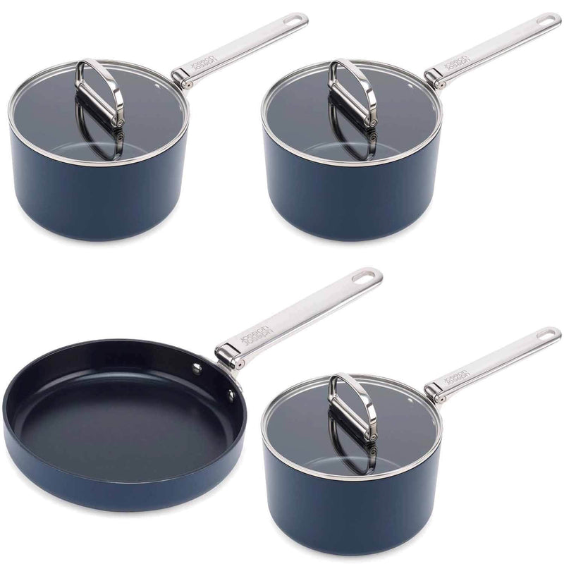 Joseph Joseph Space Folding Handle 4-Piece Saucepan & Frying Pan Set - Midnight Blue