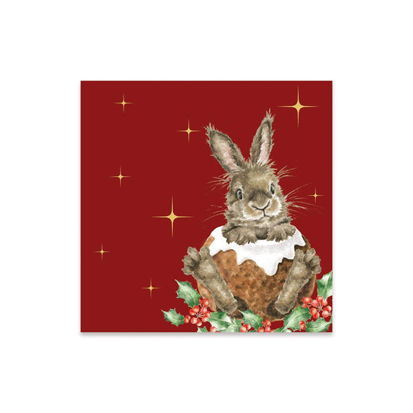 Wrendale Designs by Hannah Dale Pack of 20 Cocktail Christmas Napkins - Merry Little Christmas - Rabbit