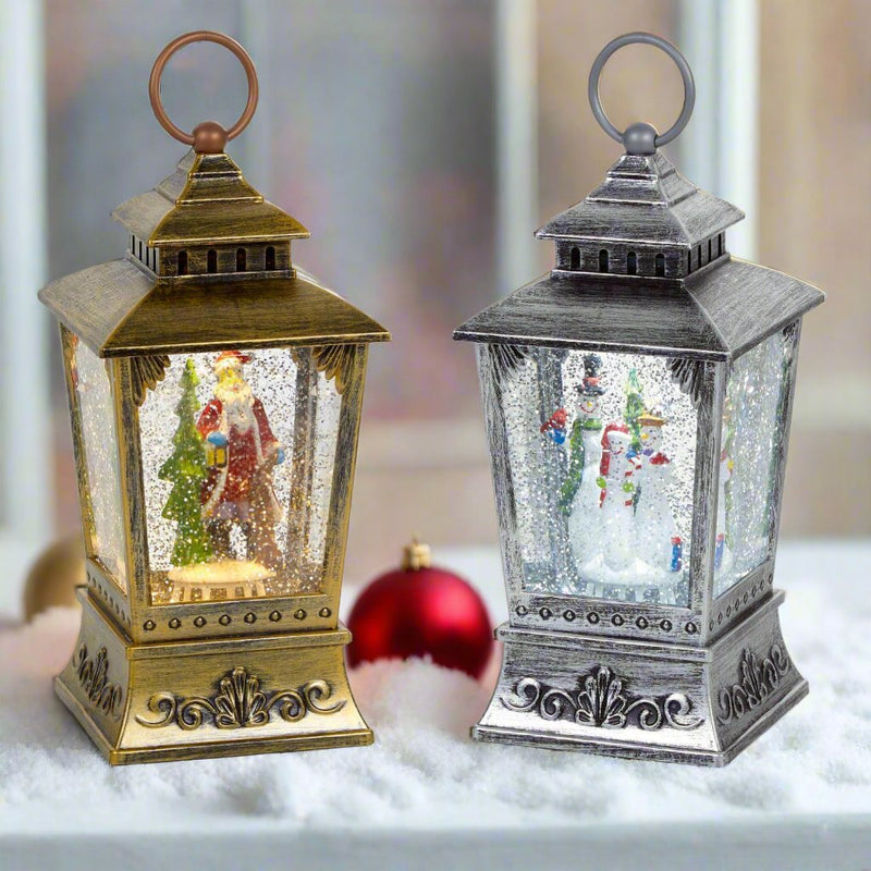 Premier Christmas 24cm Glitter Water Spinner - Antique Trapezoid Lantern - Assorted