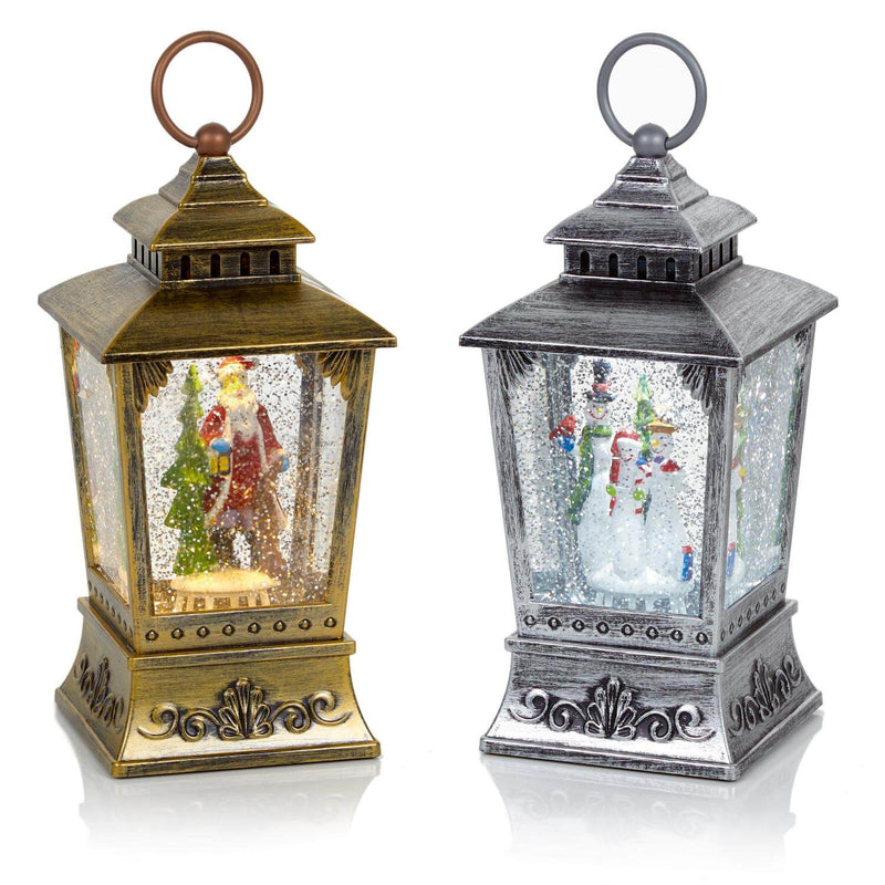 Premier Christmas 24cm Glitter Water Spinner - Antique Trapezoid Lantern - Assorted