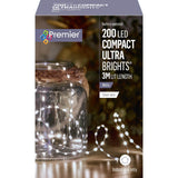 Premier Christmas Compact Ultra Brights 3 Metre 200 LED Lights - White