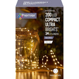 Premier Christmas Compact Ultra Brights 3 Metre 200 LED Lights - Warm White