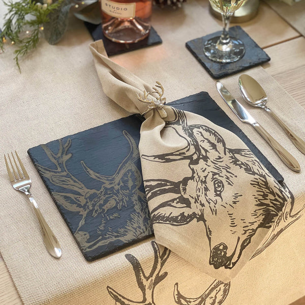 Selbrae House Set of 4 Linen Napkins - Stag