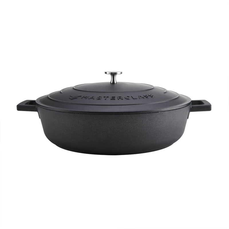 Masterclass Cast Aluminium 32cm Lightweight Shallow Round Casserole Dish - Black