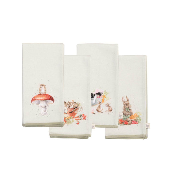 Wrendale Designs by Hannah Dale 100% Cotton Fabric  Set of 4 Napkins - Garden Friends