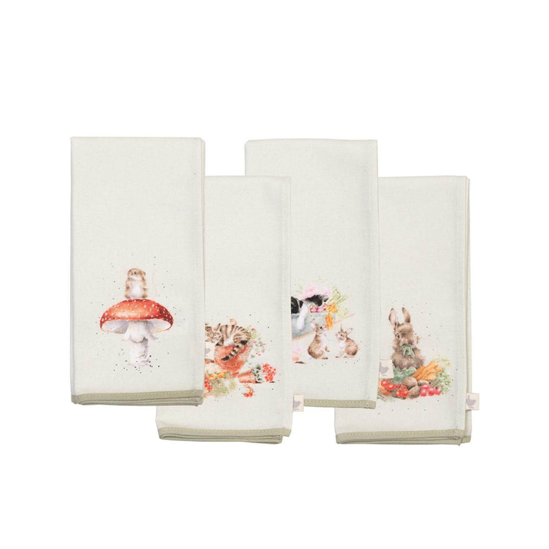 Wrendale Designs by Hannah Dale 100% Cotton Fabric  Set of 4 Napkins - Garden Friends