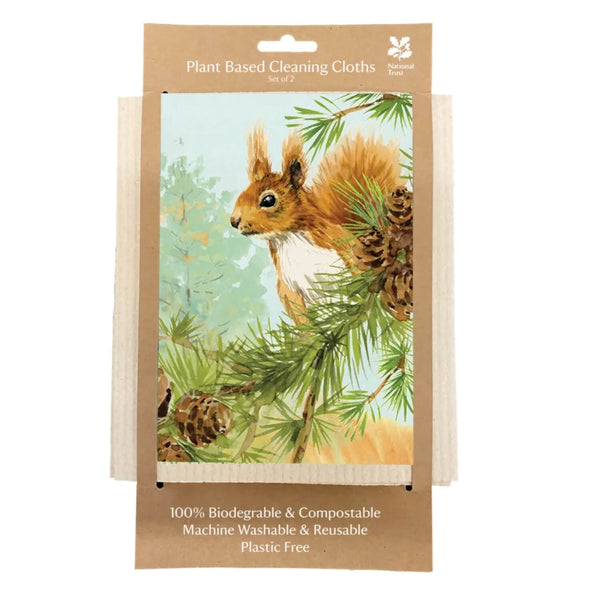 National Trust Plant Based Set Of 2 Cleaning Cloths - Red Squirrel