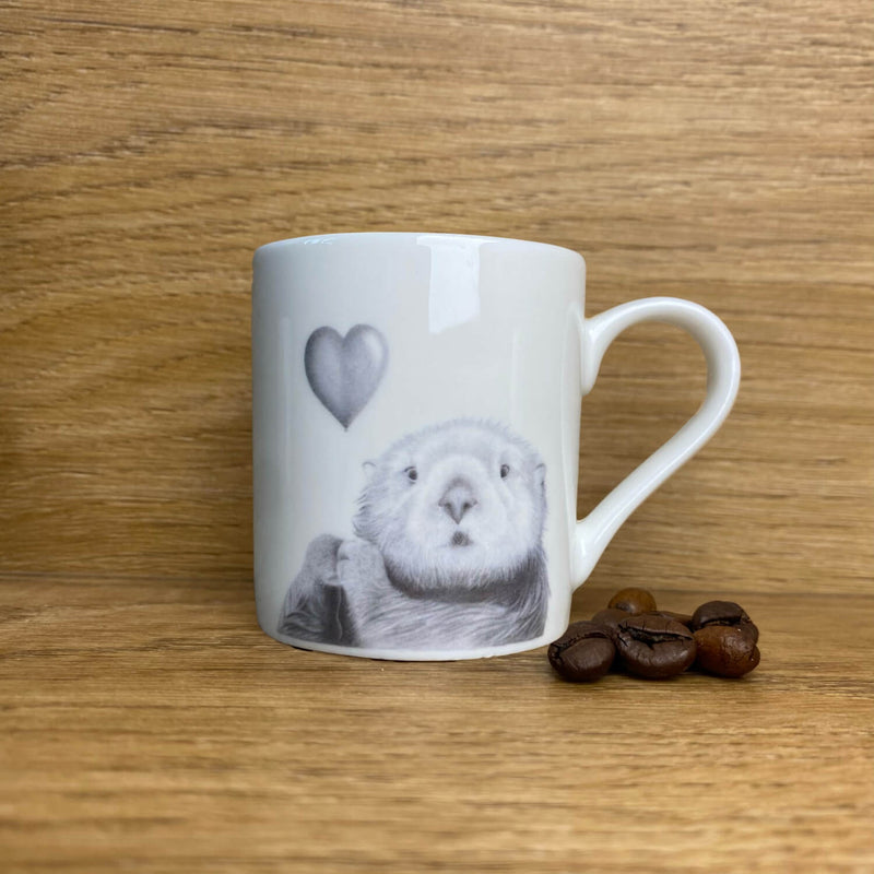 Katherine Sheard Fine China Espresso Mug - Olive Otter With Heart