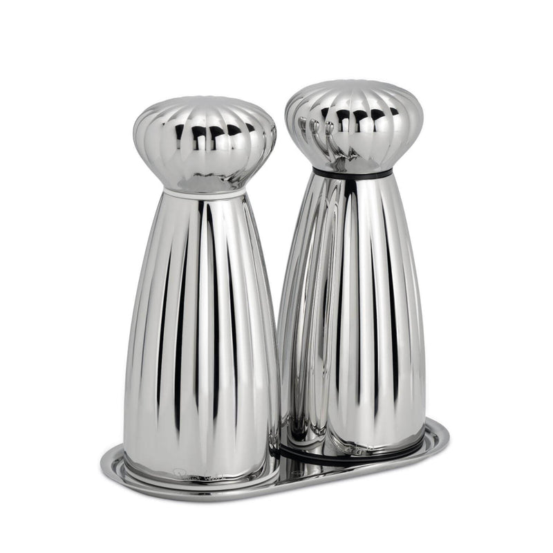 Robert Welch Palm Medium Stainless Steel Salt & Pepper Mill Set with Tray - Bright