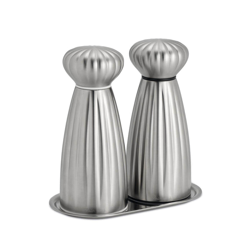 Robert Welch Palm Medium Stainless Steel Salt & Pepper Mill Set with Tray - Satin