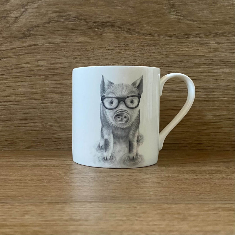 Katherine Sheard Fine China 380ml Mug - Preston Pig With Glasses