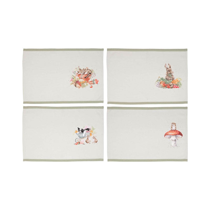 Wrendale Designs by Hannah Dale 100% Cotton Fabric  Set of 4 Placemats - Garden Friends