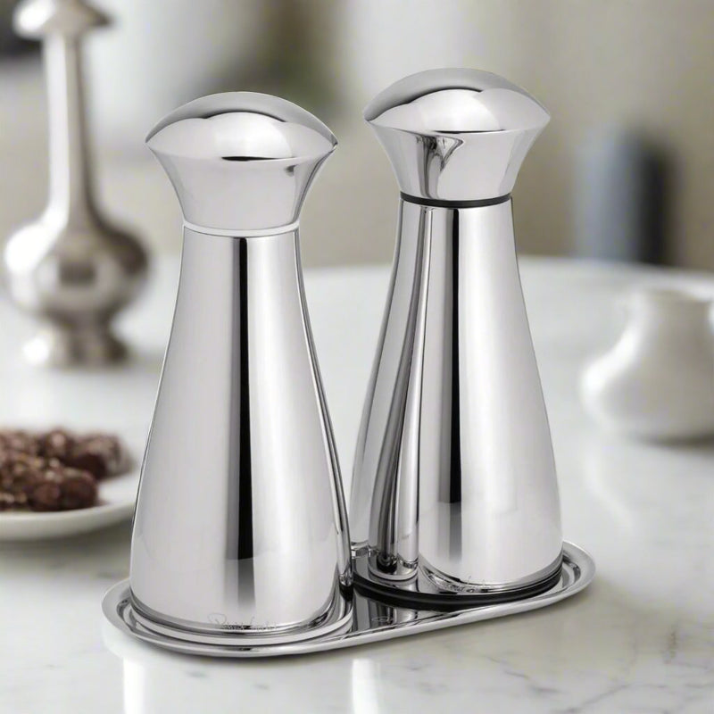 Robert Welch Signature 16.5cm Salt & Pepper Mills with Tray - Bright