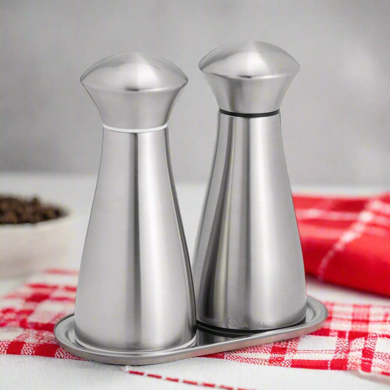 Robert Welch Signature 16.5cm Salt & Pepper Mills with Tray - Satin