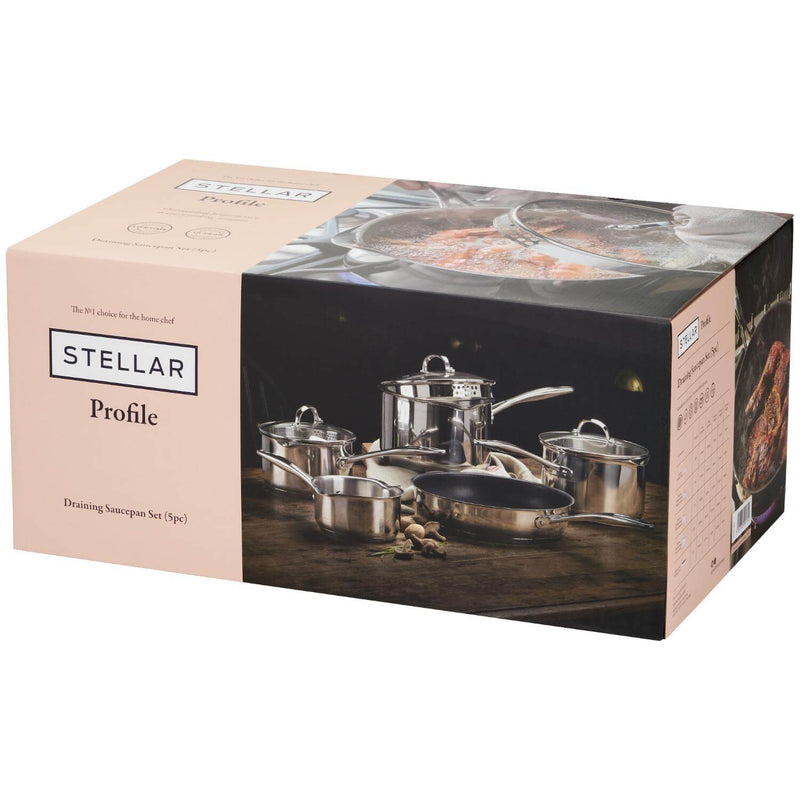 Stellar Profile 18|10 Stainless Steel 5-Piece Draining Saucepan Set