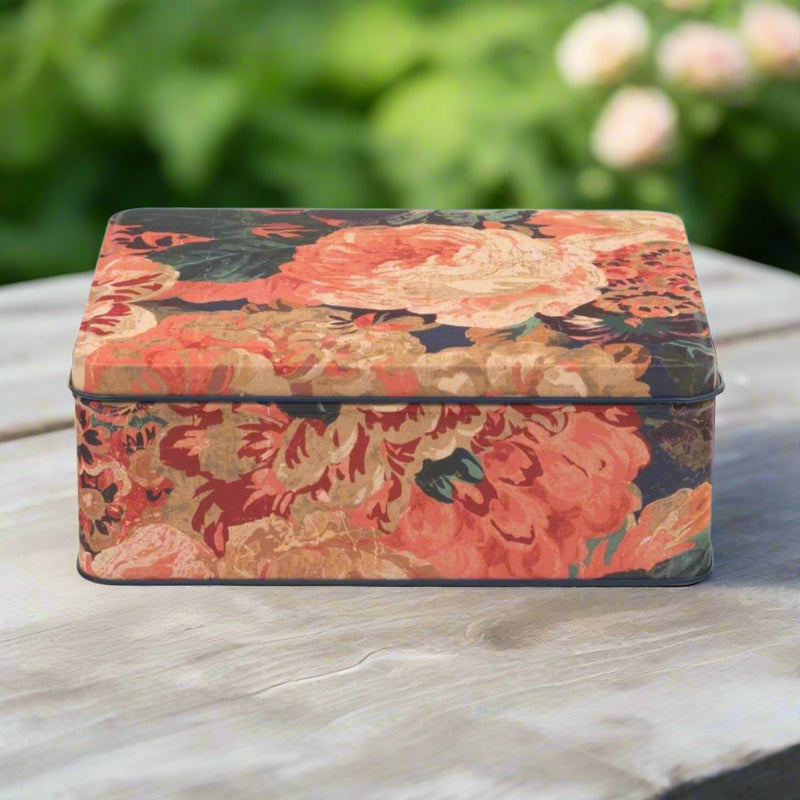 Sanderson Deep Rectangular Tin - Etchings & Roses