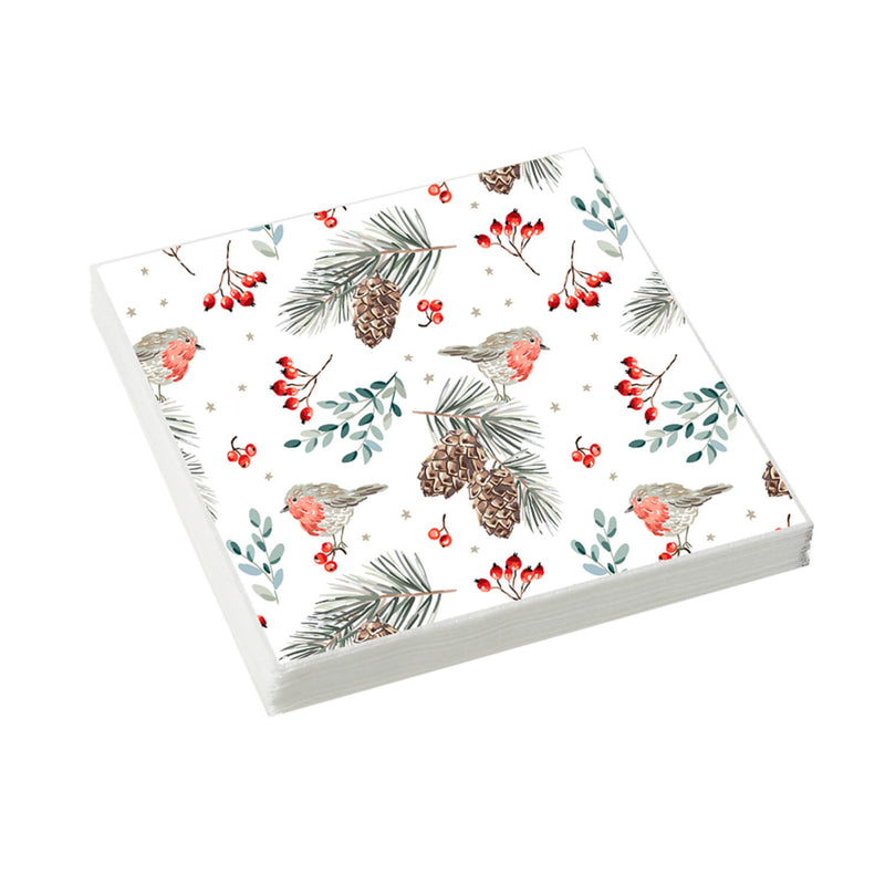 Stow Green 3-Ply Pack Of 20 Napkins - Christmas Robin