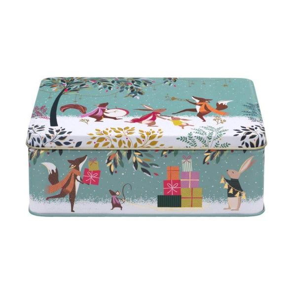 Sara Miller Christmas Deep Rectangular Tin - Woodland Tales - Blue