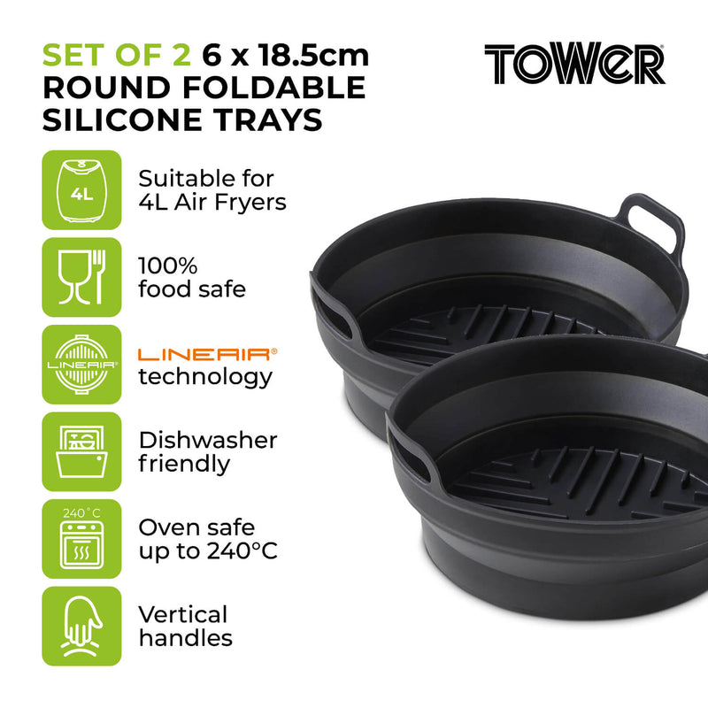 Tower Air Fryer Round Foldable Trays - Pack of 2