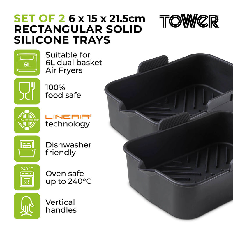 Tower Air Fryer Rectangular Solid Trays - Pack of 2