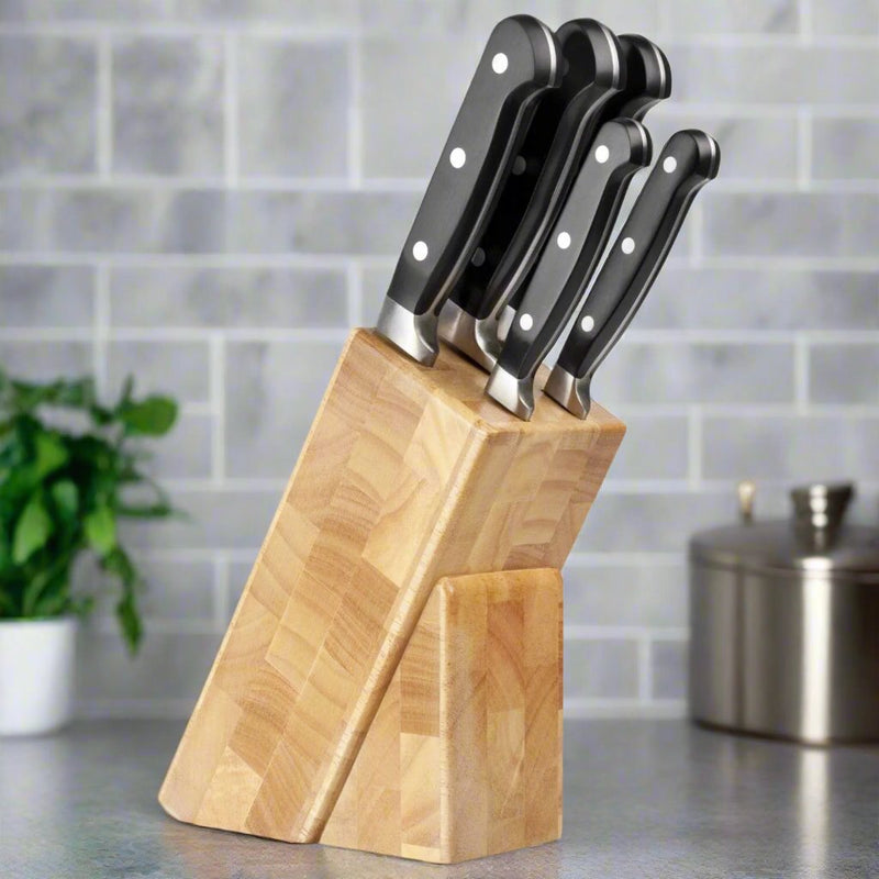 Taylor's Eye Witness 5-Piece Kitchen Knife & Endgrain Rubberwood Knife Block Set