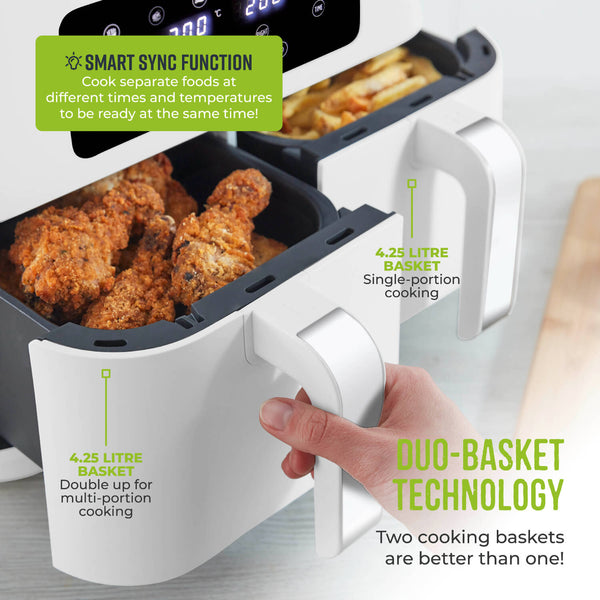 Tower T17137WHT Vortx 8.5L Dual Basket Digital Air Fryer - White