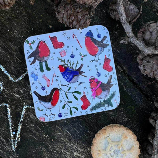 Alex Clark Christmas Coaster - Festive Robins