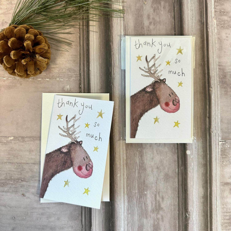 Alex Clark Christmas Pack of 5 Thank You Notelets - Reindeer