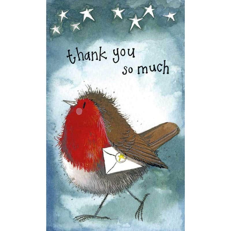 Alex Clark Christmas Pack of 5 Thank You Notelets - Robin