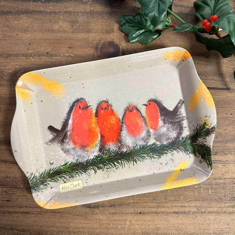 Alex Clark Christmas Small Tray - Robins on a Branch