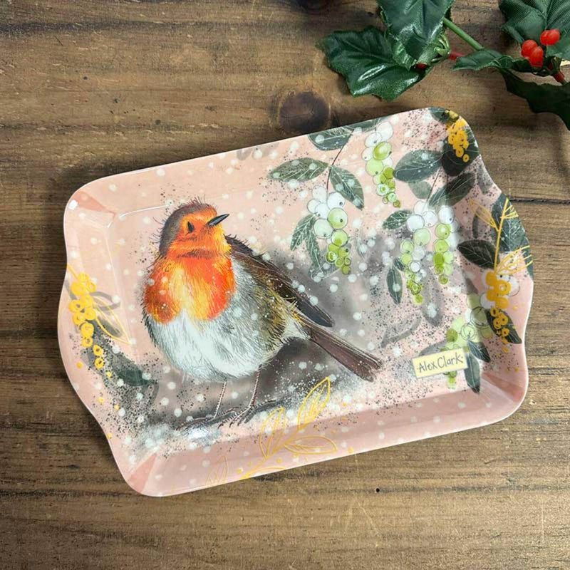 Alex Clark Christmas Small Tray - Robins & Berries