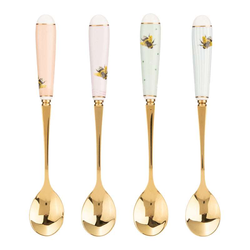 Yvonne Ellen Set of 4 Teaspoons With China Handles - Bee