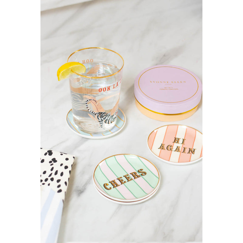 Yvonne Ellen Fine China 4-Piece Coaster Set - Slogan