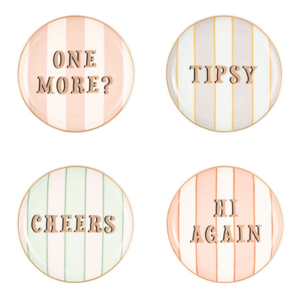 Yvonne Ellen Fine China 4-Piece Coaster Set - Slogan