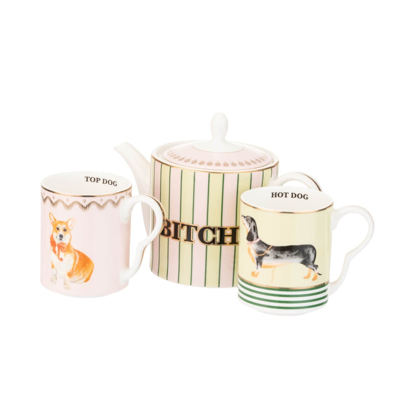 Yvonne Ellen Bone China Teapot & 2-Piece Mug Set - Doggie