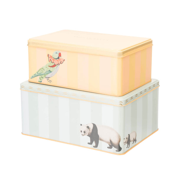 Yvonne Ellen Set Of 2 Rectangular Storage Tins - Panda & Parakeet