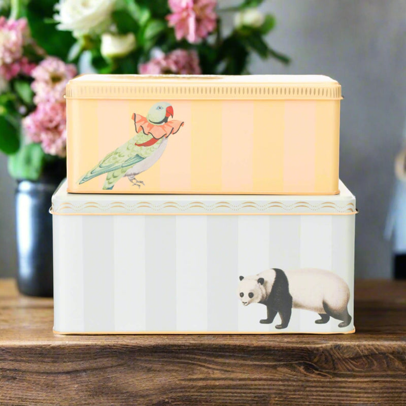 Yvonne Ellen Set Of 2 Rectangular Storage Tins - Panda & Parakeet