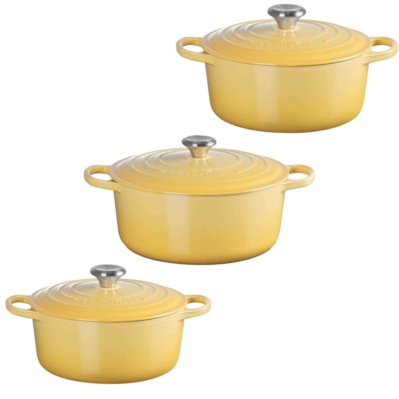 Le Creuset Signature Cast Iron 3 Piece Round Casserole Dish Set - Camomille