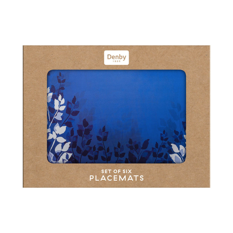 Denby Pottery Colours 12 Piece Placemat & Coaster Set - Blue Foliage