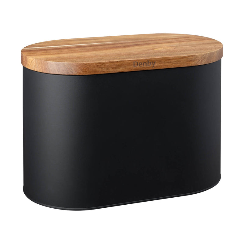 Denby Pottery Galvanised Steel 4 Piece Canister & Bread Bin Set With Acacia Wood Lid - Matte Black