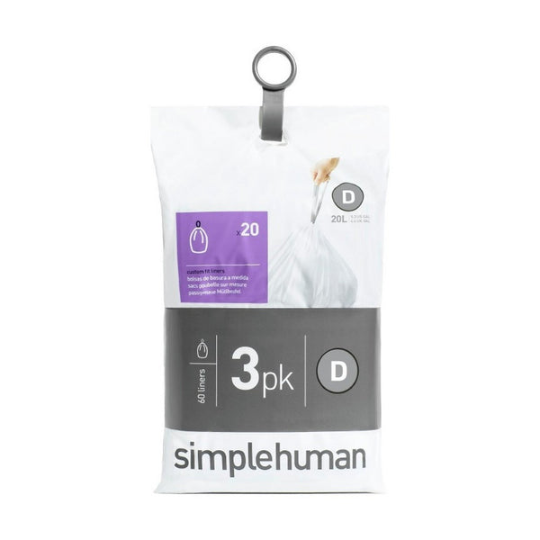 SimpleHuman J Custom Fit Liners Trash Bags, 30-45L, 8-12 gallons, 20  Count