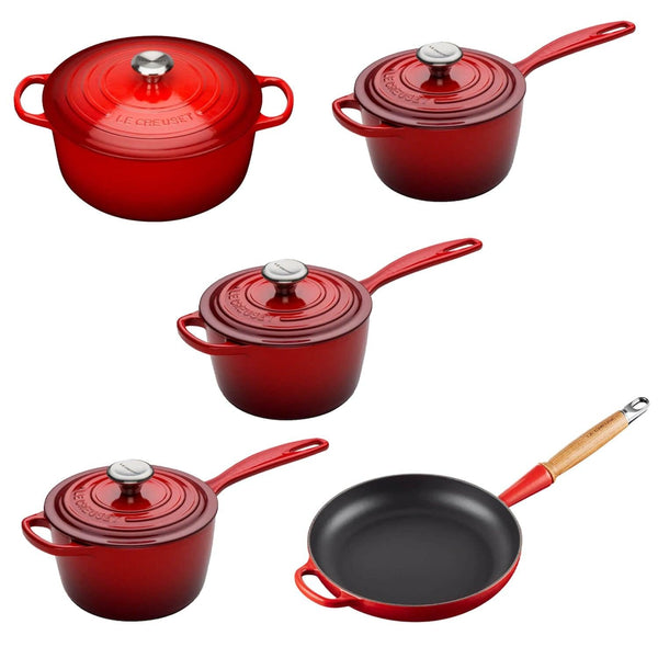 Le Creuset Signature 5 Piece Cast Iron Cookware Set - Cerise - Potters Cookshop