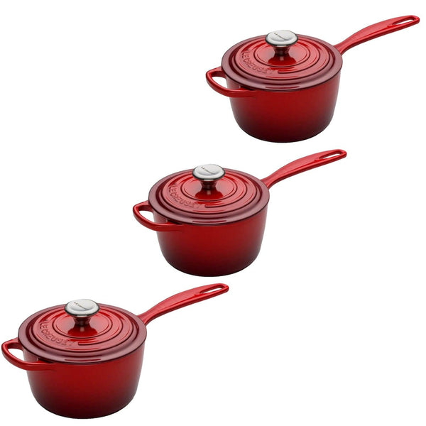 Le Creuset Signature Cast Iron 3 Piece Saucepan Set - Cerise - Potters Cookshop